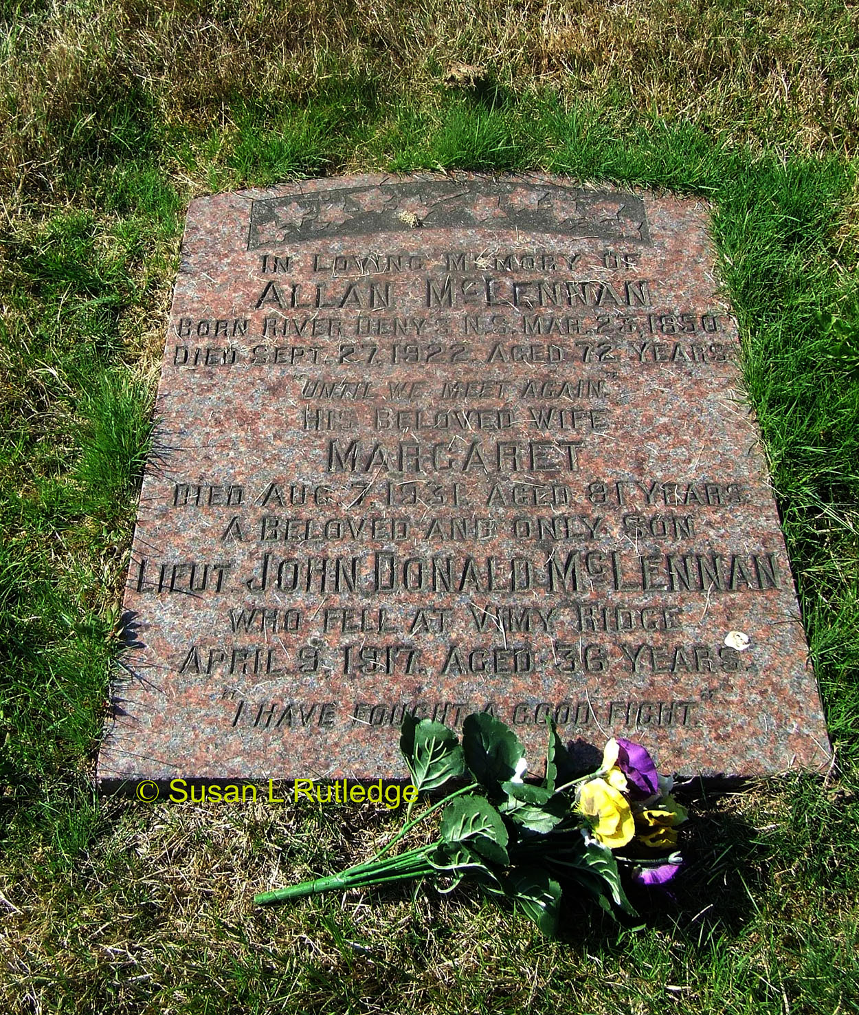 Photo of headstones/Allan McLennan 1850-1922 hdstn Mtnvw cem Vanc BC